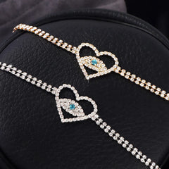 Bling Rhinestone Heart-shaped Evil Eyes Anklet For Women