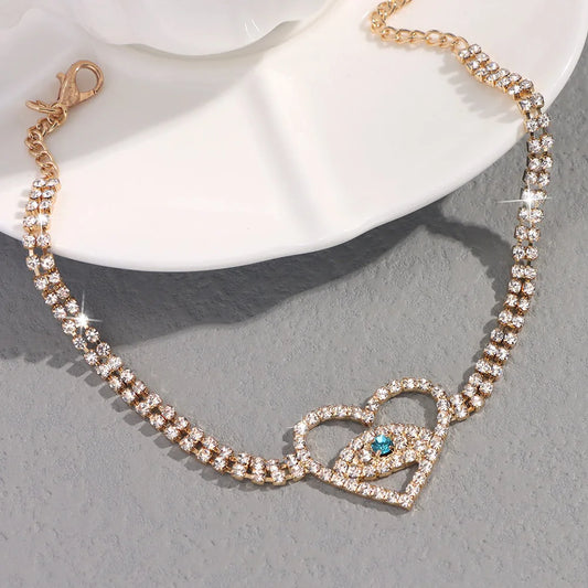 Bling Rhinestone Heart-shaped Evil Eyes Anklet For Women