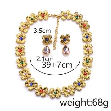 Golden Metal Clover Sun Flowers Links Choker Necklace