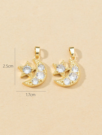 Gold Plated Pave CZ Crytal Star Moon Charms Necklace