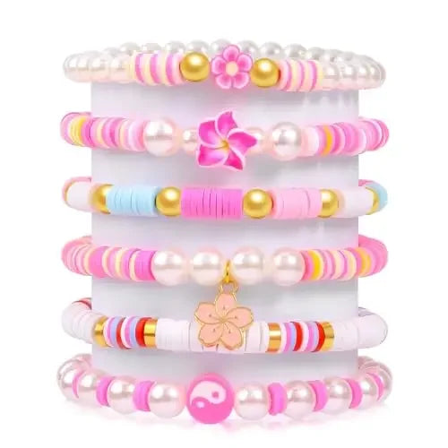 6PCS Clay Bead Bracelets for Teens Girls Preppy