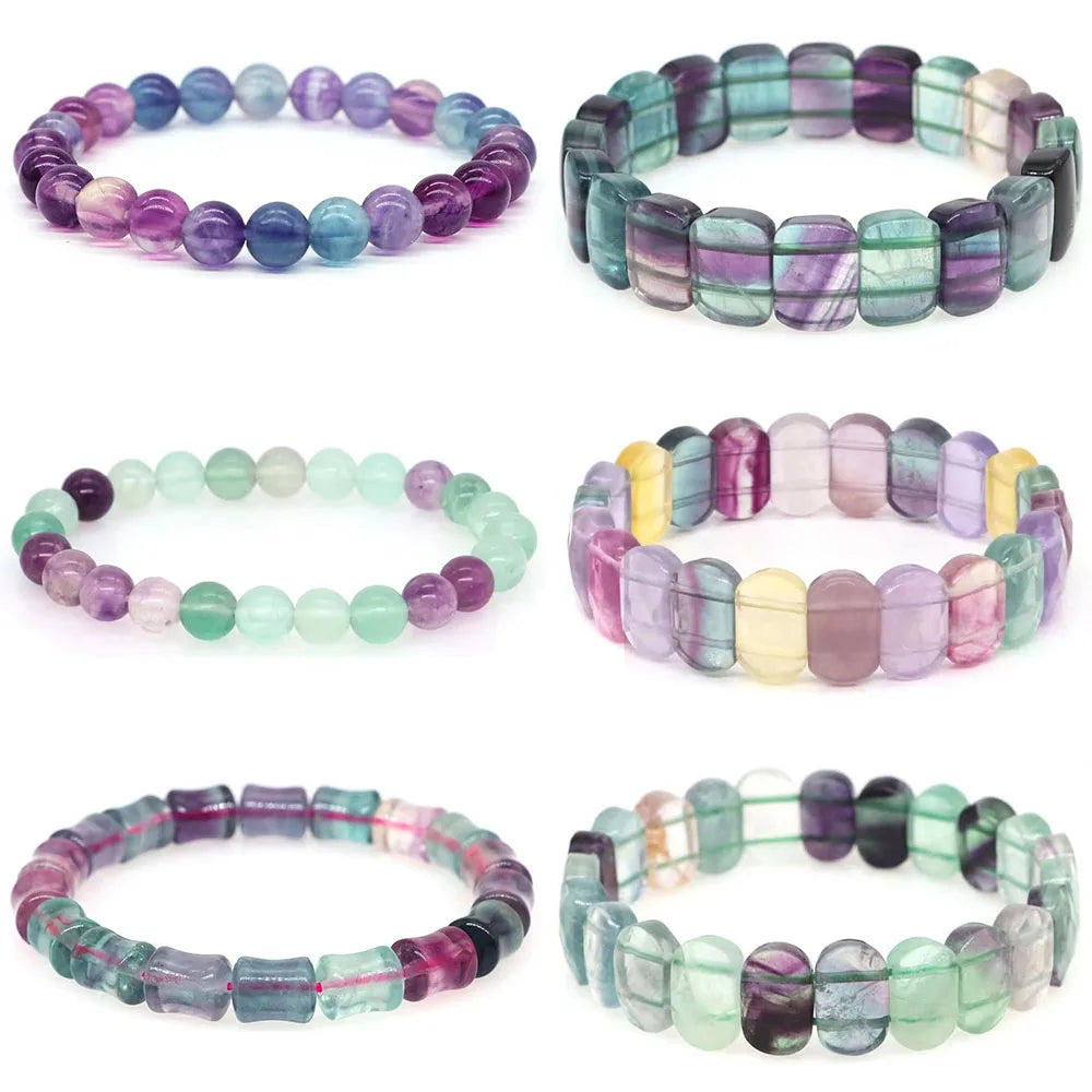 Natural Stone Fluorite Round Beads Bracelets