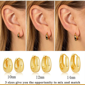 3 Pairs Chunky Gold Color Hoop Earrings Set for Women Girls