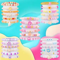 Lot de 6 bracelets en perles d'argile pour adolescentes et filles de style preppy