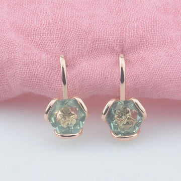 FJ Women Earrings 585 Rose Gold Color Light Green