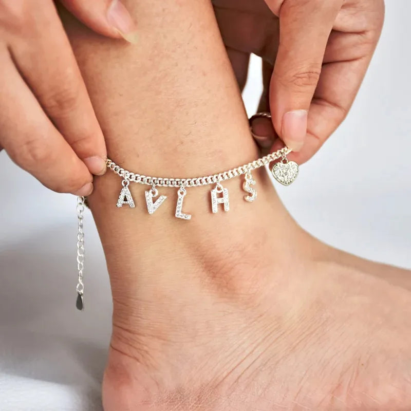 DOREMI 3mm Cuban Custom Crystal Name Anklet Personalized