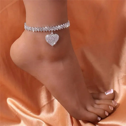 Adjustable Heart Shap Pendant Chain Women's Anklets