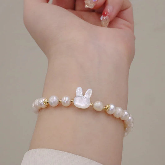 Bracelet de perles d'eau douce en cristal de fraise naturel