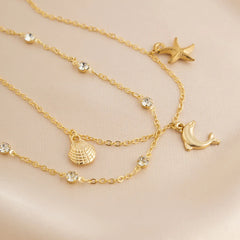 Multilayer Shell Pearl Butterfly Dolphin Heart Chain