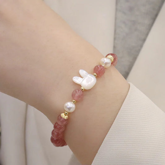 Bracelet de perles d'eau douce en cristal de fraise naturel