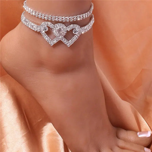 Adjustable Heart Shap Pendant Chain Women's Anklets