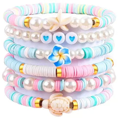 Lot de 6 bracelets en perles d'argile pour adolescentes et filles de style preppy