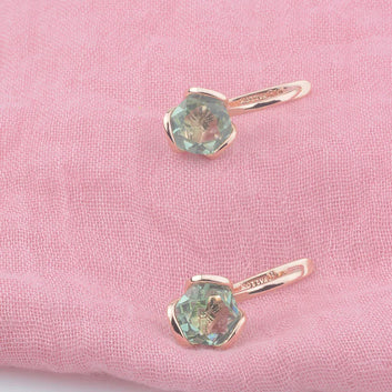 FJ Women Earrings 585 Rose Gold Color Light Green