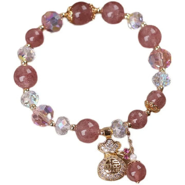 Bracelet mignon et exquis en cristal de fraise naturelle