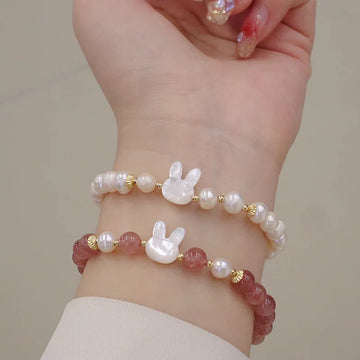 Bracelet de perles d'eau douce en cristal de fraise naturel