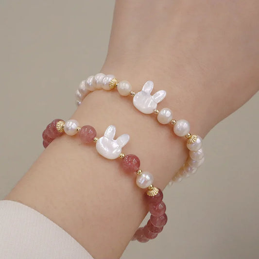 Bracelet de perles d'eau douce en cristal de fraise naturel