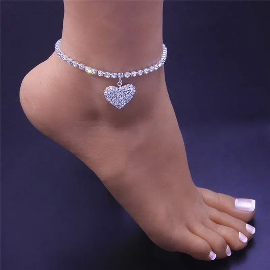 Adjustable Heart Shap Pendant Chain Women's Anklets