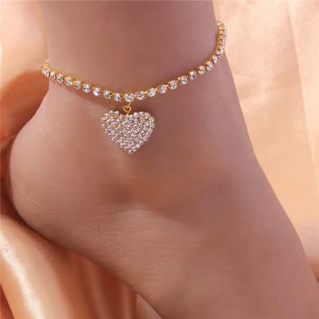 Adjustable Heart Shap Pendant Chain Women's Anklets